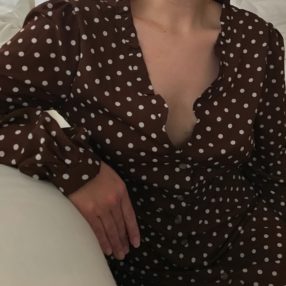 Brown polka dot maxi dress